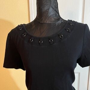 Karen Scott Black Short Sleeve Top with Buckle Detail